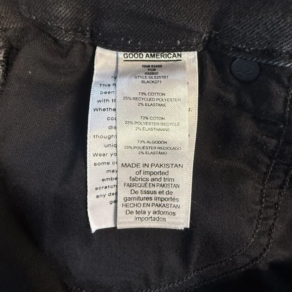 Good American Good Legs Skinny Crop Fray Hem Jeans Size 0 25 Denim Black F723